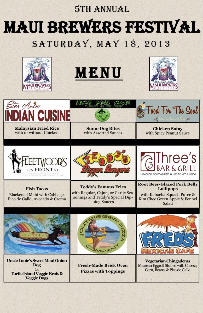 Maui Brewers Festival 2013 Food Vendors Menu