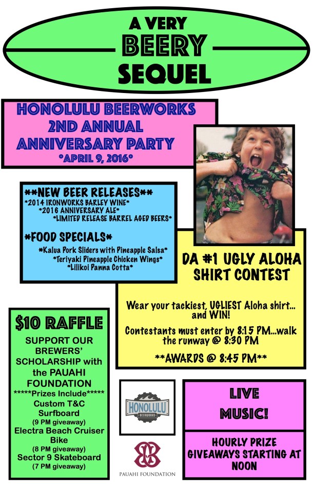 Honolulu Beerworks 2nd anniversary party flyer