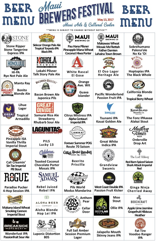 2017 Maui Brewers Festival Beer List